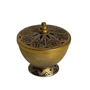 VTG Toledo Damascene Lidded Spanish Brass Bowl Mini Trinket Dish Keepsakes Decor